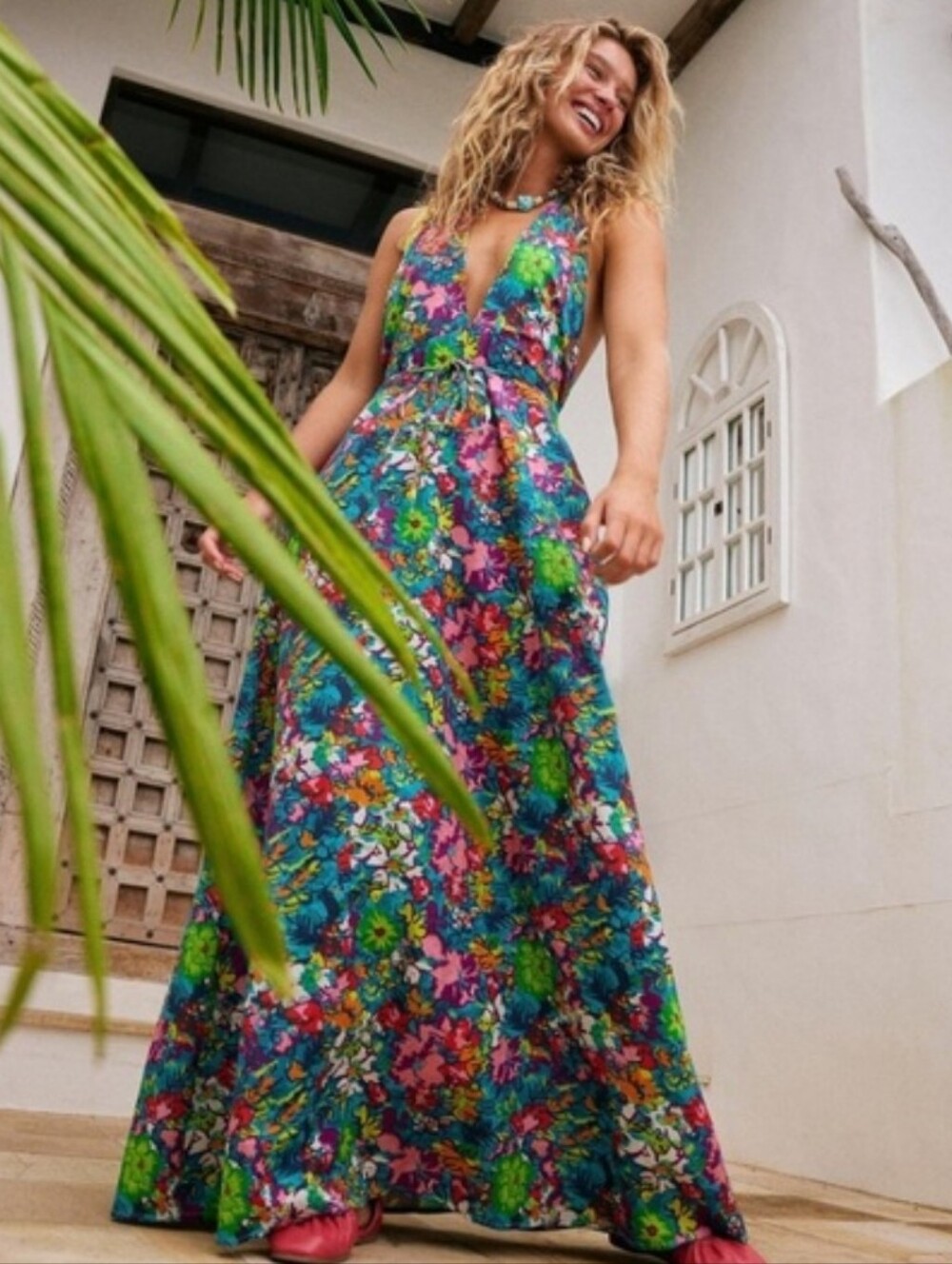 Free People Large Vibrant Multicolor Floral Maxi Dress